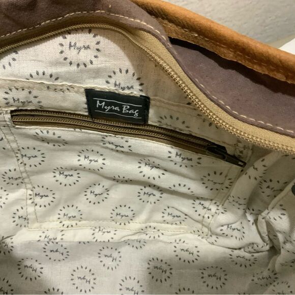 Myra Bag Handmade two tone Messenger Bag Upcycled Canvas & Cowhide Leather - Picture 10 of 15